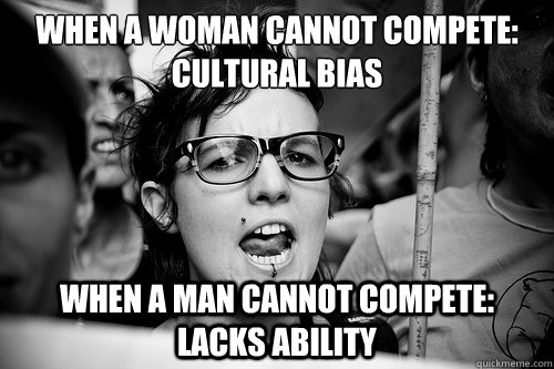 When a woman cannot compete: cultural bias
 When a man cannot compete: lacks ability  Hypocrite Feminist