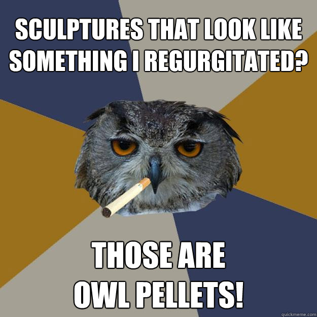 Sculptures that look like something I regurgitated? Those are
owl pellets! - Sculptures that look like something I regurgitated? Those are
owl pellets!  Art Student Owl