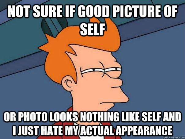 Not sure if good picture of self or photo looks nothing like self and I just hate my actual appearance  Futurama Fry