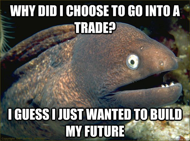 Why did i choose to go into a trade? i guess i just wanted to build my future - Why did i choose to go into a trade? i guess i just wanted to build my future  Bad Joke Eel