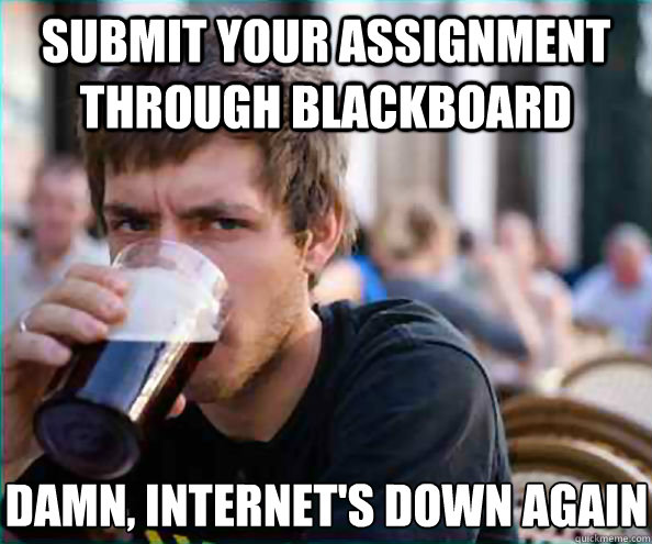 submit your assignment through blackboard damn, internet's down again  Lazy College Senior