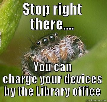 STOP RIGHT THERE.... YOU CAN CHARGE YOUR DEVICES BY THE LIBRARY OFFICE Misunderstood Spider