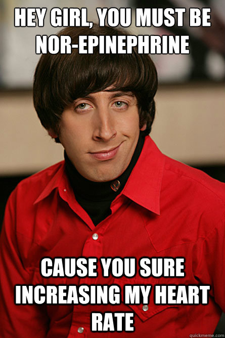 Hey girl, you must be nor-epinephrine  cause you sure increasing my heart rate - Hey girl, you must be nor-epinephrine  cause you sure increasing my heart rate  Pickup Line Scientist