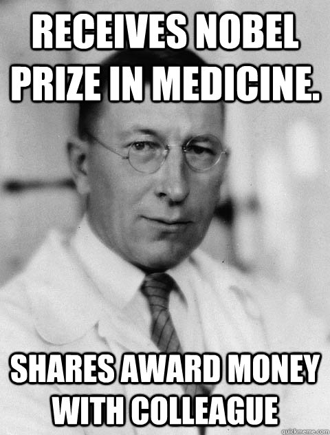 receives Nobel Prize in Medicine. shares award money with colleague  