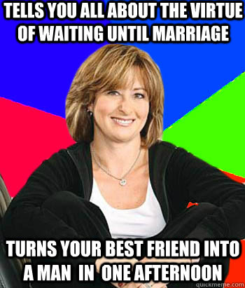 Tells you all about the virtue of waiting until marriage Turns your best friend into a man  in  one afternoon  Sheltering Suburban Mom