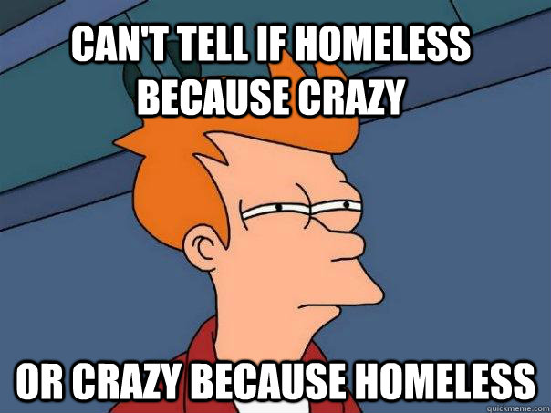 Can't tell if homeless because crazy or crazy because homeless - Can't tell if homeless because crazy or crazy because homeless  Futurama Fry