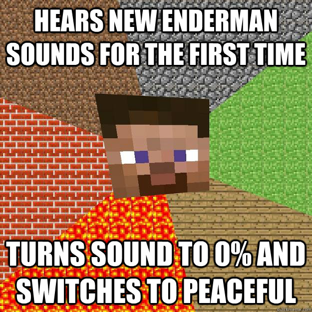 Hears new Enderman sounds for the first time Turns sound to 0% and switches to peaceful  Minecraft