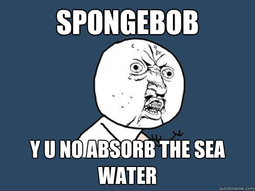 spongebob
 y u no absorb the sea water  Y U No