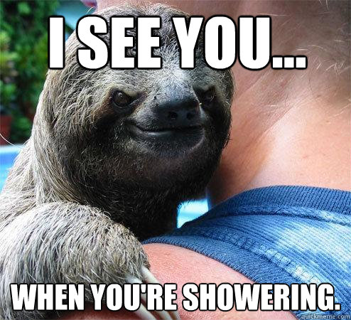 I see you... When you're showering.
  Suspiciously Evil Sloth