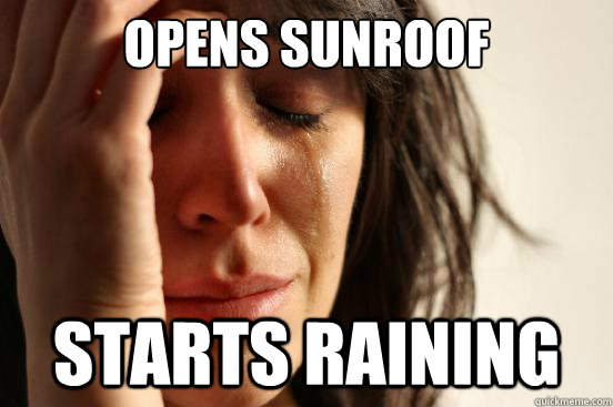 Opens sunroof Starts raining - Opens sunroof Starts raining  First World Problems