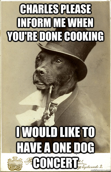 charles please inform me when you're done cooking i would like to have a one dog concert  Old Money Dog