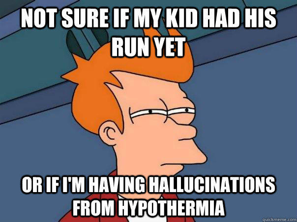 Not sure if my kid had his run yet or if i'm having hallucinations from hypothermia  Futurama Fry