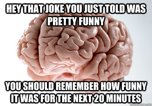 Hey that joke you just told was pretty funny You should remember how funny it was for the next 20 minutes  Scumbag Brain