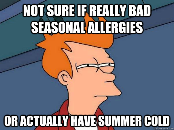 Not sure if really bad seasonal allergies or actually have summer cold  Futurama Fry