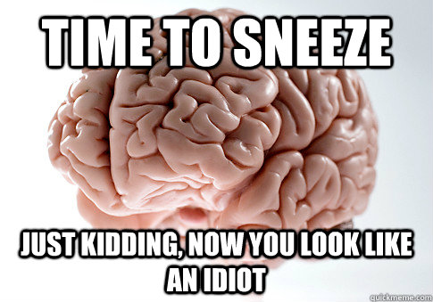 Time to sneeze Just kidding, now you look like an idiot  Scumbag Brain