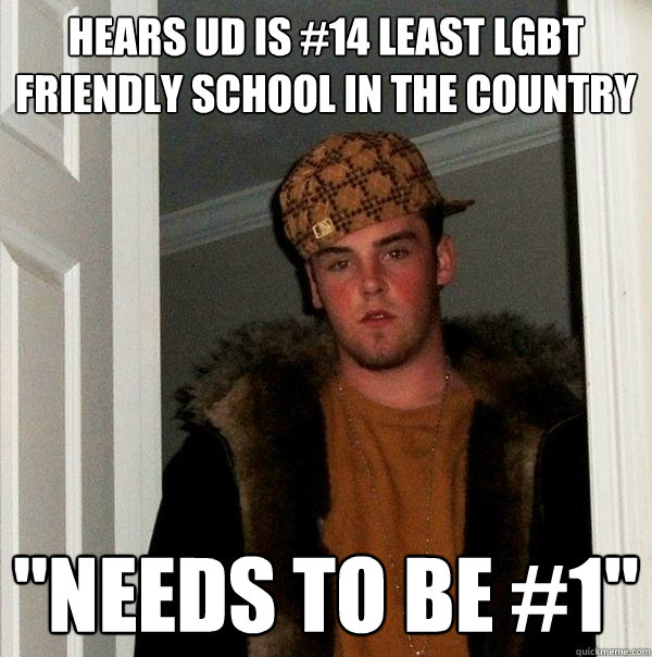 Hears UD is #14 least LGBT Friendly School in the country 