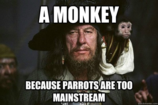 a monkey because parrots are too mainstream     hipster Barbossa