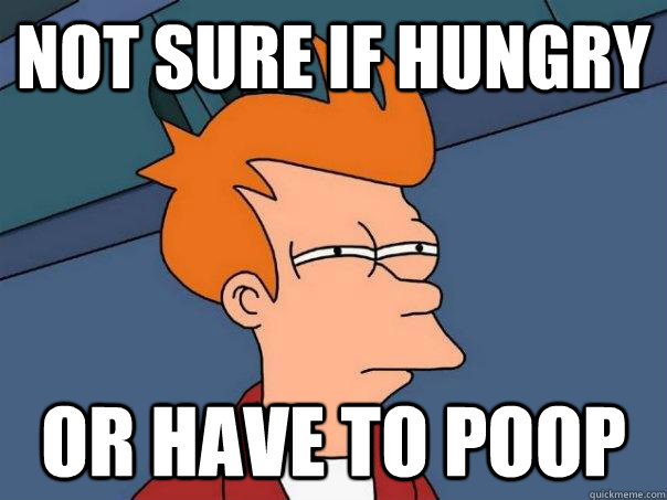 not sure if hungry or have to poop  Futurama Fry