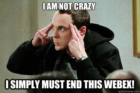 I am not crazy I simply must end this webex!  Sheldon cooper