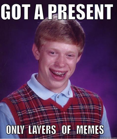 GOT A PRESENT  ONLY  LAYERS   OF   MEMES    Bad Luck Brian