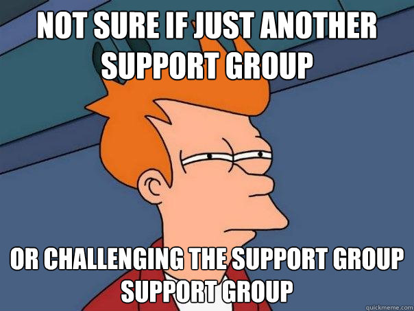 Not sure if just another support group Or challenging the support group support group  Futurama Fry