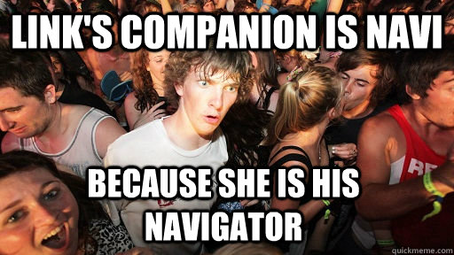 Link's companion is navi because she is his navigator - Link's companion is navi because she is his navigator  Sudden Clarity Clarence