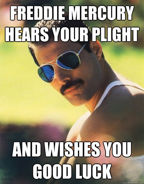 Freddie Mercury Hears your plight And wishes you good luck  Cool Freddie