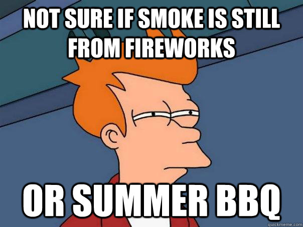 Not sure if smoke is still from fireworks Or summer BBQ  Futurama Fry