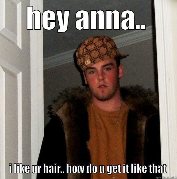 hey duuude - HEY ANNA.. I LIKE UR HAIR.. HOW DO U GET IT LIKE THAT Scumbag Steve