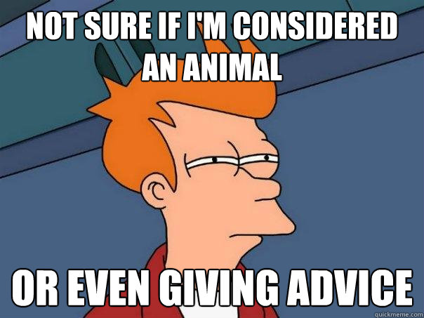 Not sure if I'm considered an animal or even giving advice - Not sure if I'm considered an animal or even giving advice  Futurama Fry