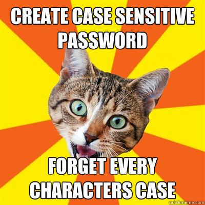 CREATE CASE SENSITIVE PASSWORD FORGET EVERY CHARACTERS CASE  Bad Advice Cat