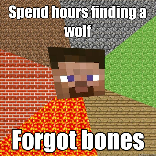 Spend hours finding a wolf Forgot bones  Minecraft