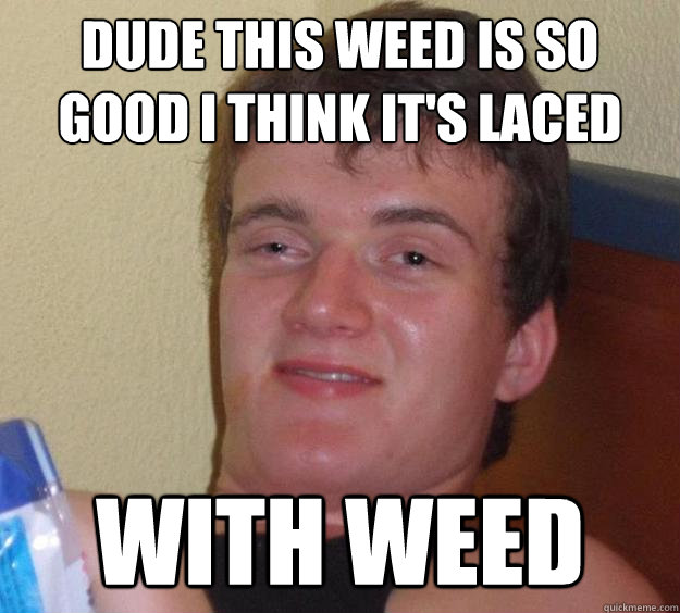 dude this weed is so good i think it's laced with weed  10 Guy