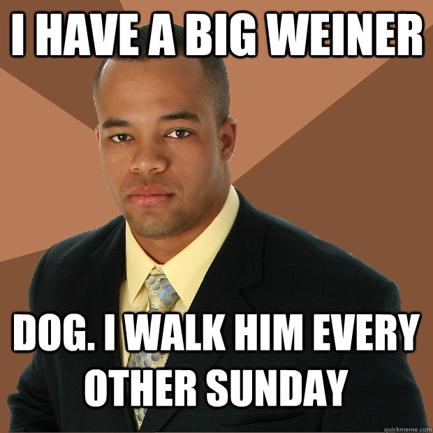 I have a big weiner dog. I walk him every other Sunday  Successful Black Man