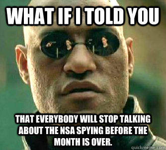 What if I told you That everybody will stop talking about the NSA spying before the month is over.  What if I told you