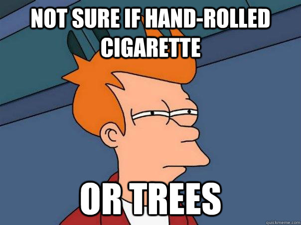 Not sure if hand-rolled cigarette or trees  Futurama Fry