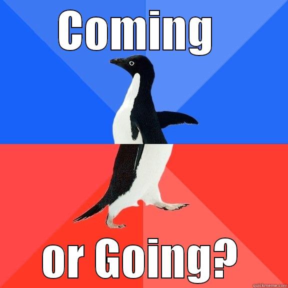 COMING  OR GOING? Socially Awkward Awesome Penguin