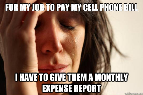 For my job to pay my cell phone bill i have to give them a monthly expense report  First World Problems