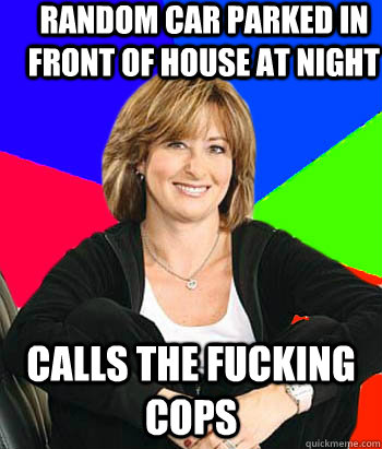 random car parked in front of house at night calls the fucking cops  Sheltering Suburban Mom