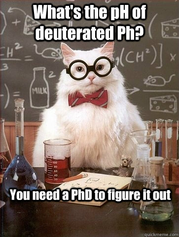 What's the pH of deuterated Ph? You need a PhD to figure it out - What's the pH of deuterated Ph? You need a PhD to figure it out  Chemistry Cat