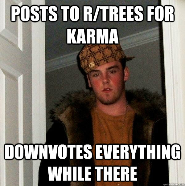 posts to r/trees for karma downvotes everything while there  Scumbag Steve