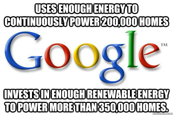 uses enough energy to continuously power 200,000 homes invests in enough renewable energy to power more than 350,000 homes.  