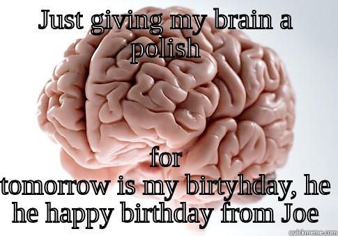 JUST GIVING MY BRAIN A POLISH FOR TOMORROW IS MY BIRTYHDAY, HE HE HAPPY BIRTHDAY FROM JOE Scumbag Brain