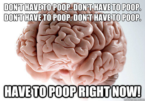 don't have to poop. don't have to poop. don't have to poop. don't have to poop. HAVE TO POOP RIGHT NOW! - don't have to poop. don't have to poop. don't have to poop. don't have to poop. HAVE TO POOP RIGHT NOW!  Scumbag Brain