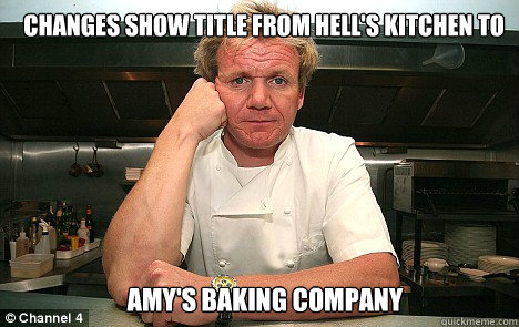 Changes show title from Hell's Kitchen to Amy's Baking company Caption 3 goes here Caption 4 goes here  Badass Gordon Ramsay