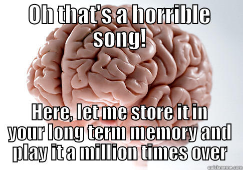 Stuck in your head - OH THAT'S A HORRIBLE SONG! HERE, LET ME STORE IT IN YOUR LONG TERM MEMORY AND PLAY IT A MILLION TIMES OVER Scumbag Brain