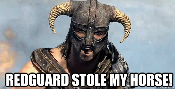  Redguard stole my horse!  skyrim