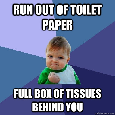 Run out of toilet paper full box of tissues behind you - Run out of toilet paper full box of tissues behind you  Success Kid