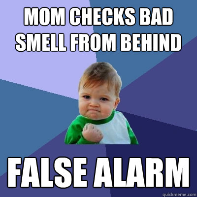 mom checks bad smell from behind false alarm  Success Kid