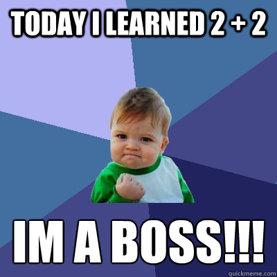 today i learned 2 + 2  im a boss!!!
  Success Kid